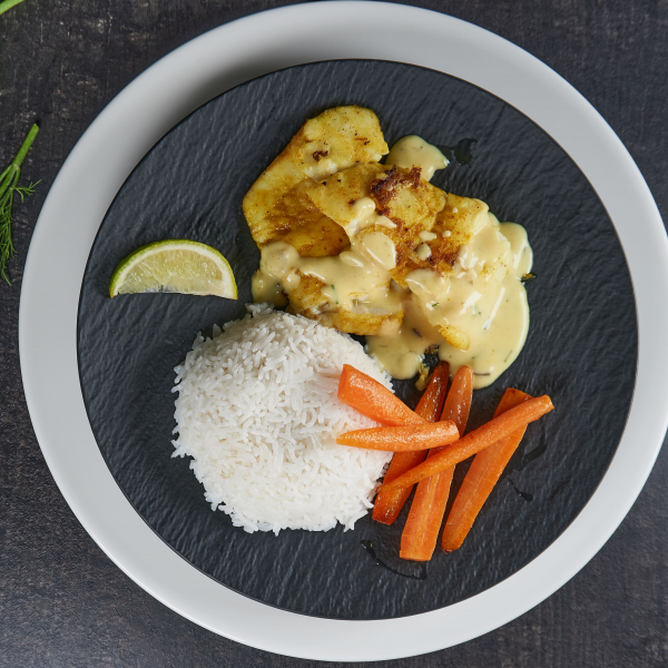 Fish with Dill-Curry-Honey-Sauce and Rice - Cuisine Reinvented